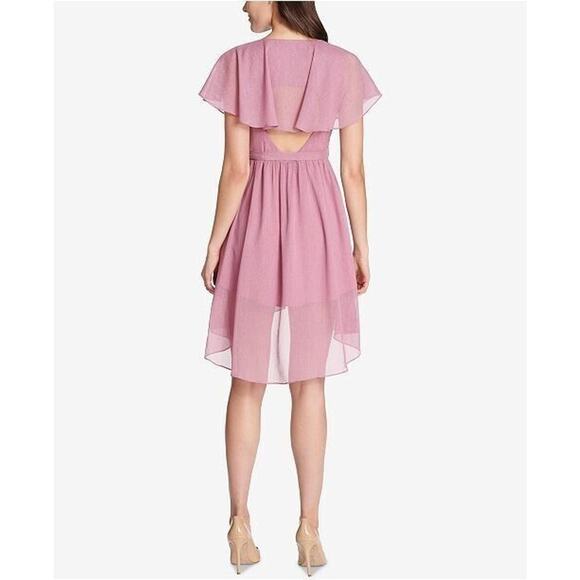 Kensie Women's Open Back Capelet Chiffon Dress in Pink Shimmer Size 14 MSRP $118 - Picture 2 of 6